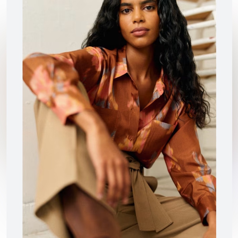 Sezane Brown and Pink Button Down Shirt